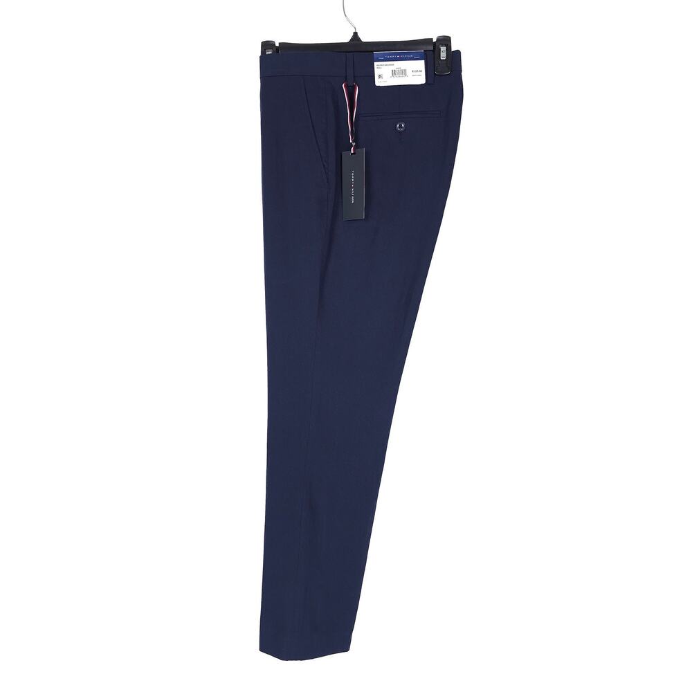 Tommy Hilfiger Mens Modern Fit Dress Pants 44x30 Navy Solid Linen Cotton Blend - Picture 3 of 11